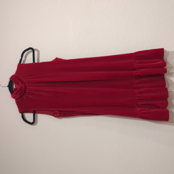 Calvin Klein Deep Red Velvet High Neck Sleeveless Dress Size 4 - Picture 2 of 6